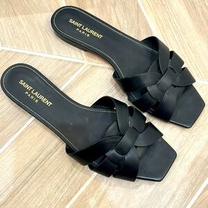 YSL Tribute flat sandal in black